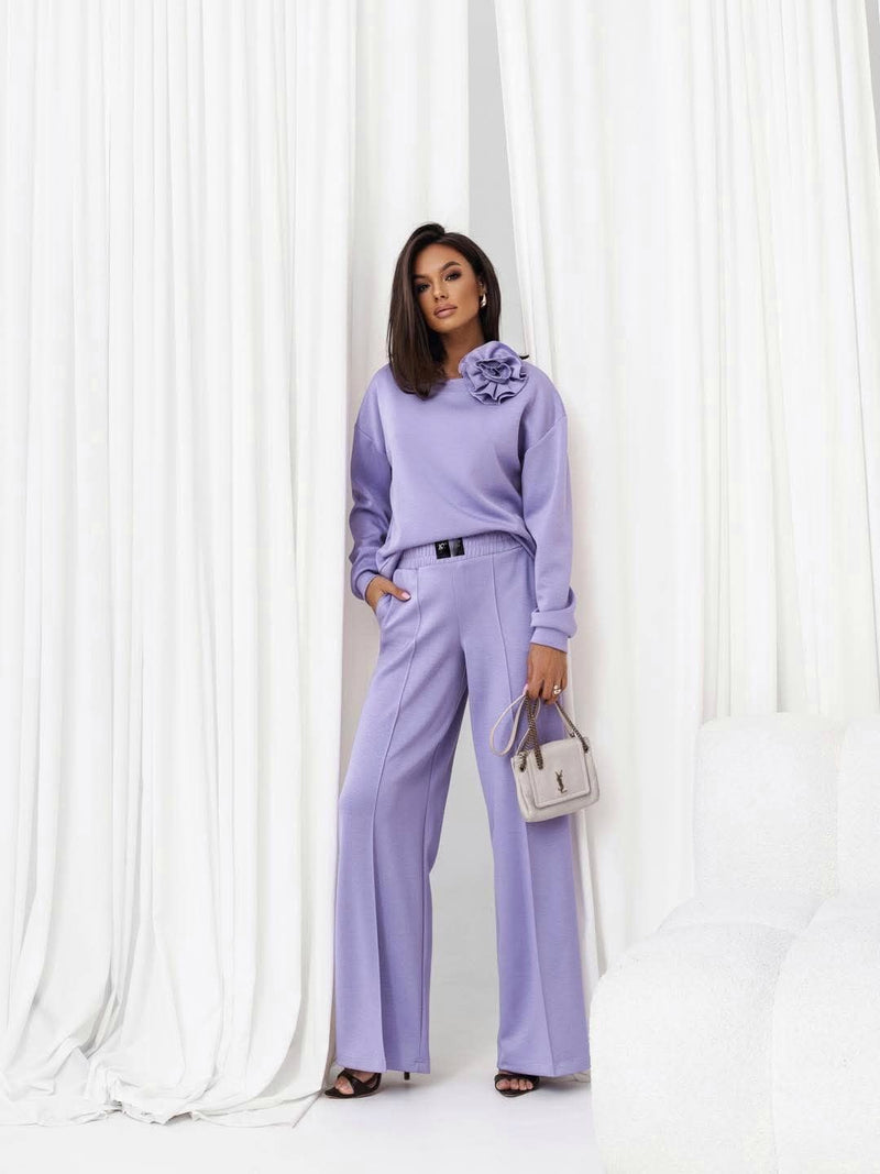 LAVENDER CASUAL SET WITH FLOWER PIN