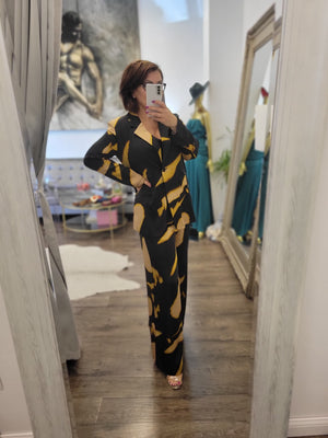 CHOCOLATE BROWN AND MUSTRD YELLOW SUIT