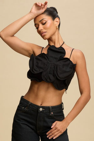 BLACK CROPPED FLOWER TOP