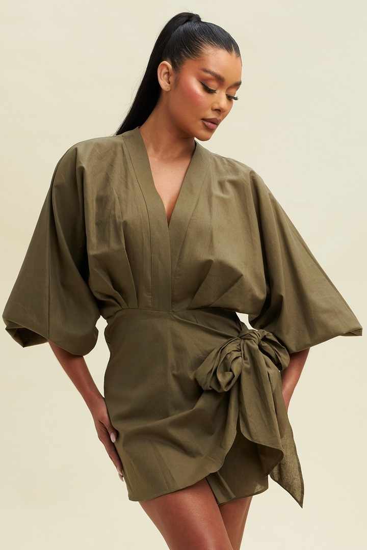 Olive green wrap dress shop