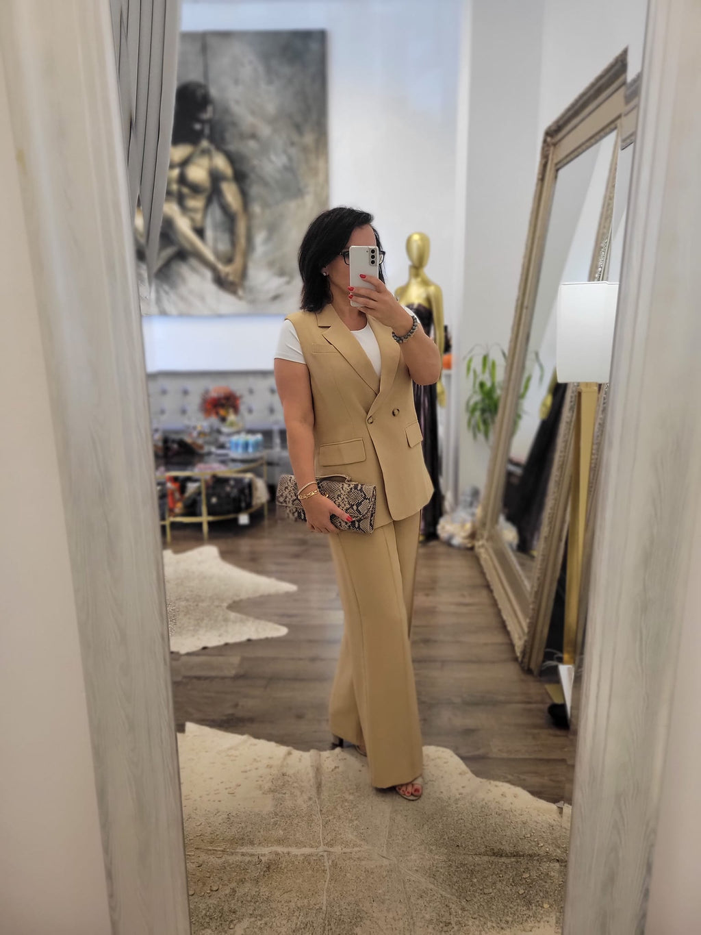 CARAMEL SET OF FLAIR PANTS AND A VEST