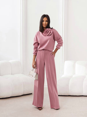 ROSE PINK CASUAL SET WITH FLOWER PIN