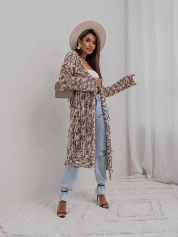 BONE COLOR OPEN STYLE LONG CARDIGAN