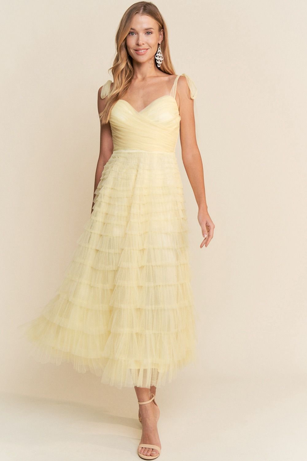 YELLOW MESH MIDI COCKTAIL DRESS