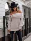 BEIGE WITH BLUSH PINK OFF THE SHOULDER SWEATER