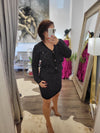 BLACK AND GOLD SWEATER SET WITH A SKIRT AND A CARDIGAN