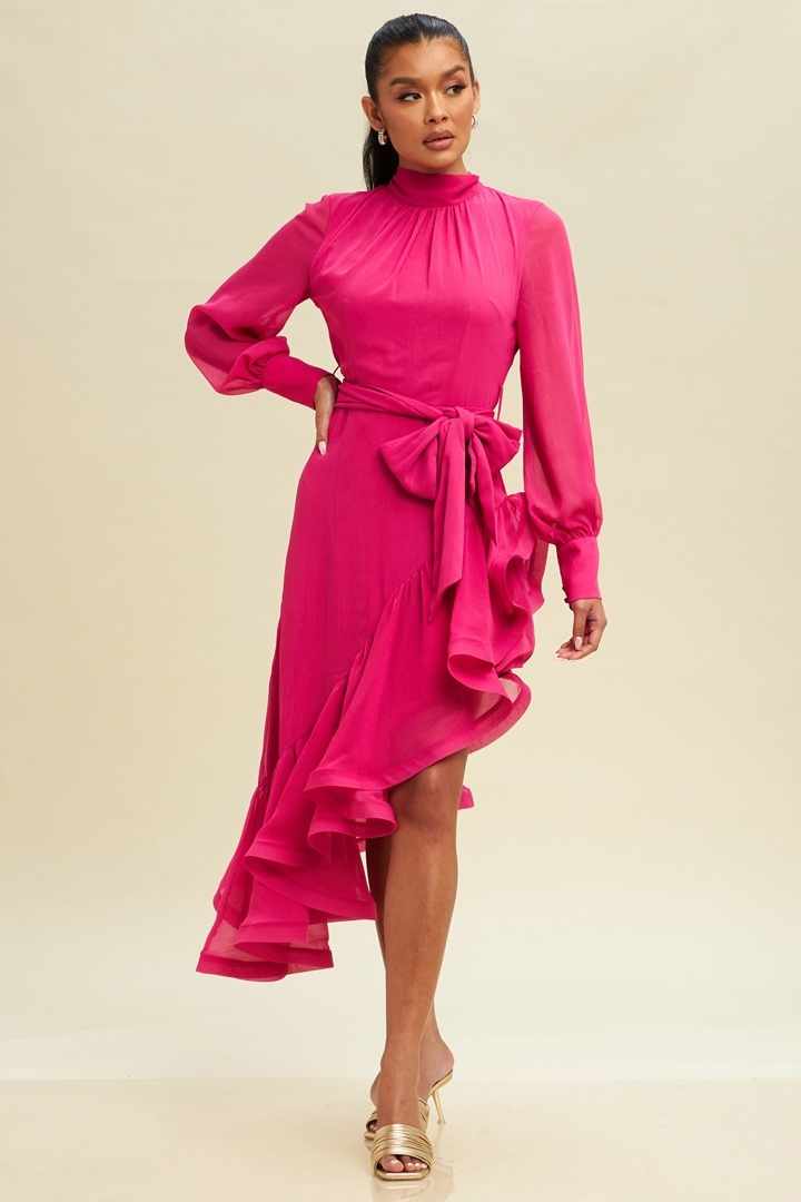 CLEARANCE - FUCHSIA ASYMMETRIC DRESS WITH OPEN BACK