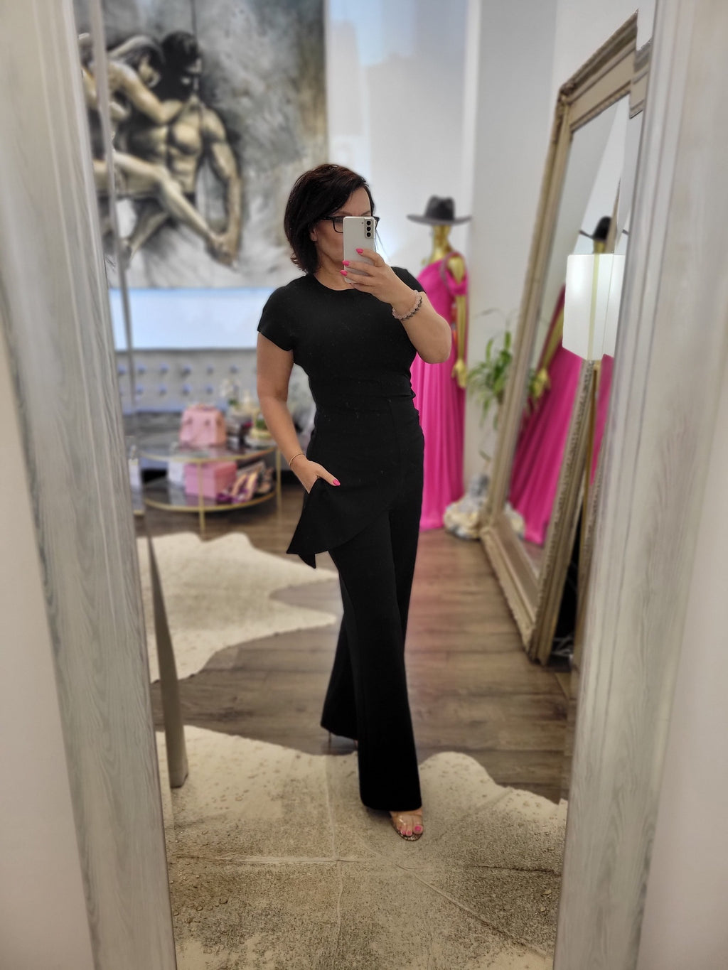 BLACK CASUAL SET OF PANTS AND ASYMMETRIC TOP