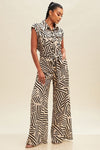 CLEARANCE - BLACK WHITE AND ORANGE FIT AND FLAIR JUMPSUIT WITH SHORT SLEEVES