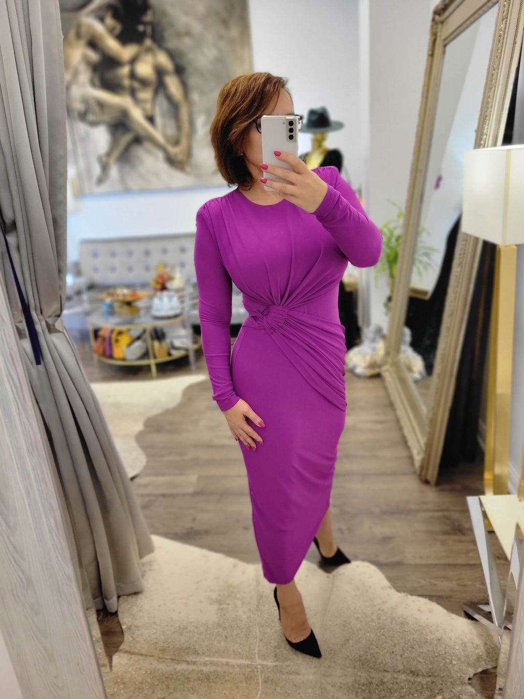 ORCHID MIDI DRESS WITH RUSHING