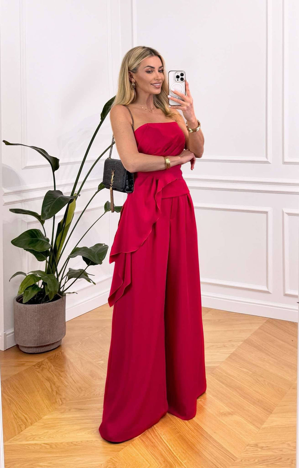 FUCHSIA SUMMER SET OF FLAIR PANTS AND A STRAPLESS TOP