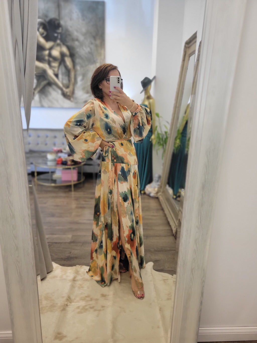 MULTICOLOR SILKY MAXI FALL DRESS