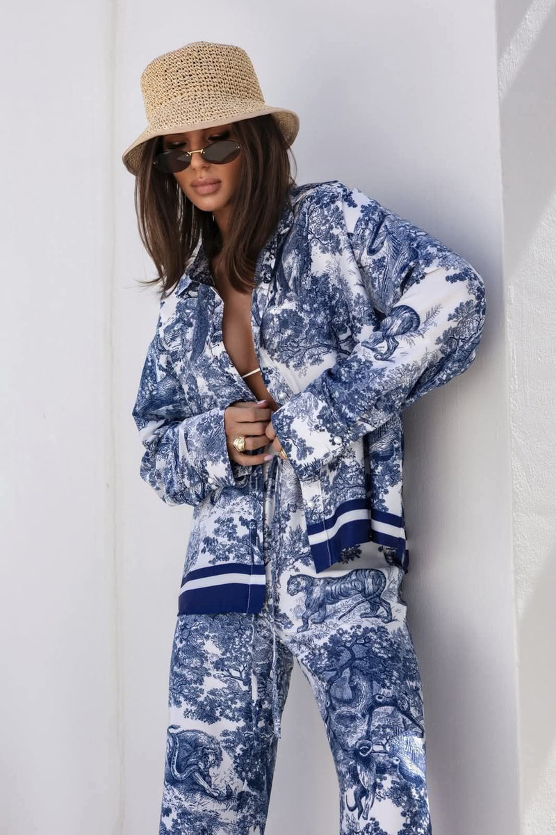 BLUE AND WHITE SILKY SUMMER SET
