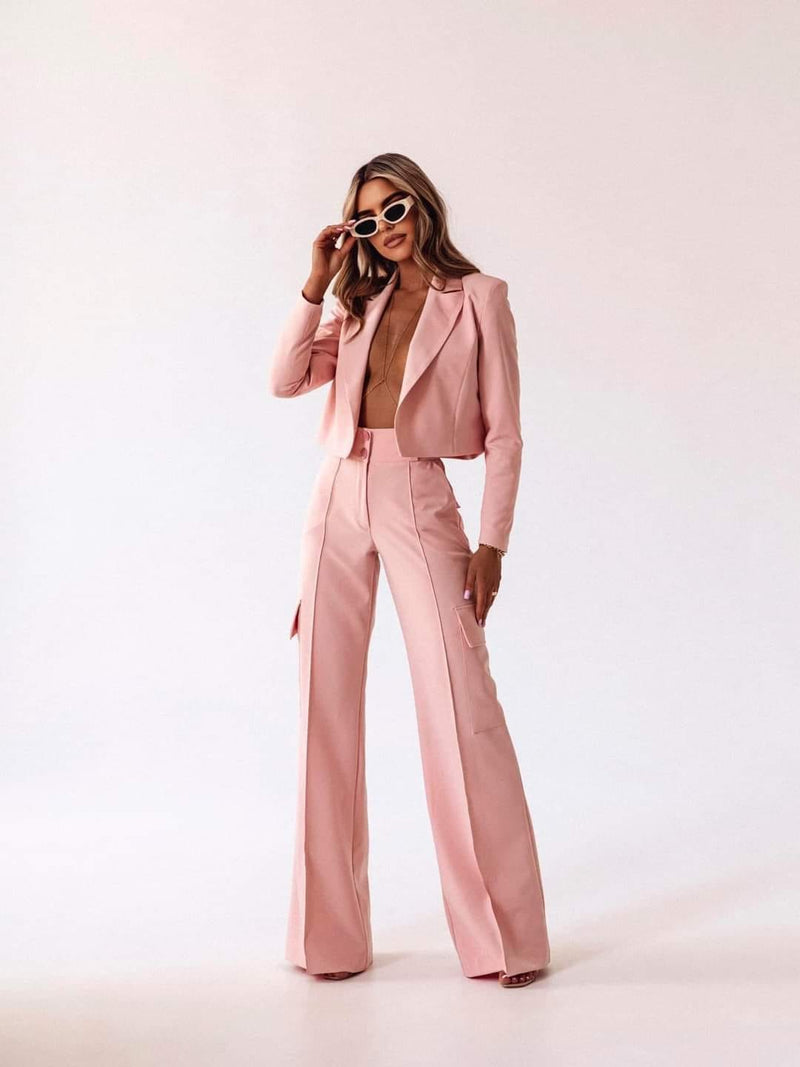 BLUSH PINK SET OF HIGH WAISTED PANTS AND CROPPED BLAZER – Le Obsession  Boutique