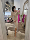 CLEARANCE - NAVY BLUE SILKY LONG DRESS WITH OPEN BACK AND SIDE SLIT