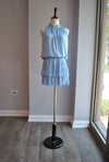 TEAL BLUE SILKY MINI DRESS WITH SIDE TIE