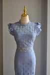 PERIWINKLE LACE MIDI SUMMER DRESS WITH RUFFLES