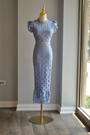 PERIWINKLE LACE MIDI SUMMER DRESS WITH RUFFLES