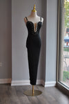 CLEARANCE - NAVY BLUE SILKY LONG DRESS WITH OPEN BACK AND SIDE SLIT
