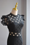 BLACK MIDI LACE DRESS WITH RUFFLES