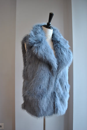 CLEARANCE - GREY AND BLUE FAUX FUR VEST