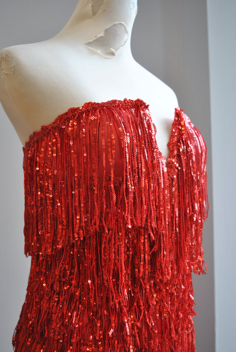 CLEARANCE - RED FRINGE MINI PARTY DRESS