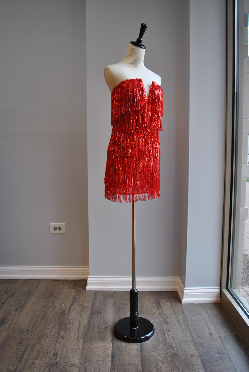 CLEARANCE - RED FRINGE MINI PARTY DRESS