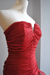 BURGUNDY HIGH AND LOW ASYMMETRIC DRESS WITH RUFFLE