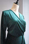 EMERALD GREEN VELVET WITH STUDS MINI PARTY DRESS WITH SIDE RUSHING