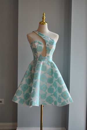 WHITE AND MINT FIT AND FLAIR SUMMER MINI DRESS