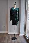 EMERALD GREEN VELVET WITH STUDS MINI PARTY DRESS WITH SIDE RUSHING