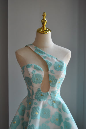 WHITE AND MINT FIT AND FLAIR SUMMER MINI DRESS