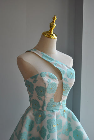 WHITE AND MINT FIT AND FLAIR SUMMER MINI DRESS