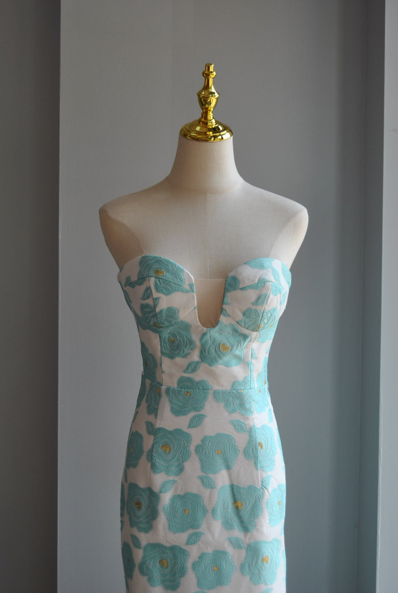 MINT AND WHITE MIDI FIT COCKTAIL DRESS