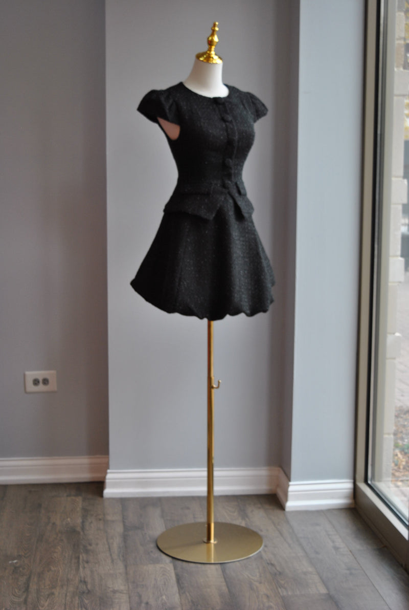 BLACK TWEED MINI DRESS