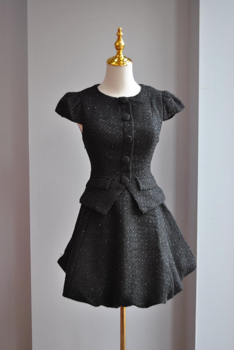 BLACK TWEED MINI DRESS