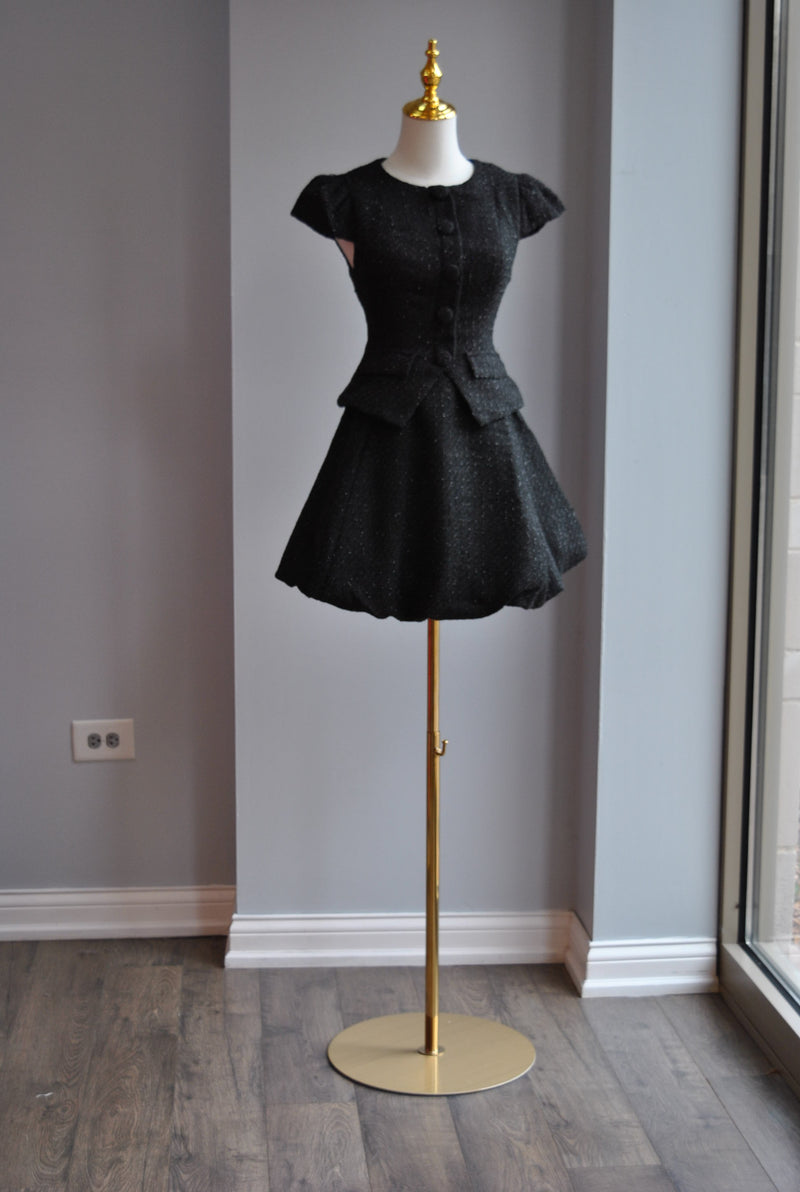 BLACK TWEED MINI DRESS
