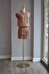 BEIGE MINI SUMMER DRESS WITH RUFFLES