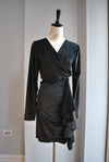 BLACK VELVET WITH STUDS MINI PARTY DRESS WITH SIDE RUSHING