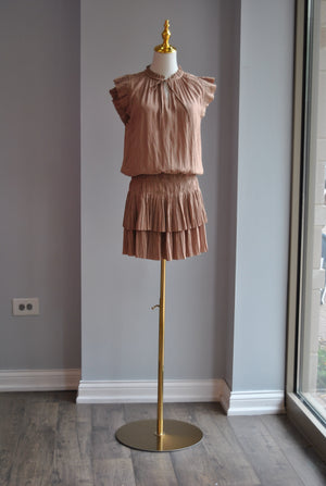 BEIGE MINI SUMMER DRESS WITH RUFFLES