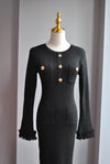 BLACK SWEATER DRESS WITH GOLD BUTTONS