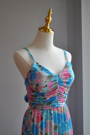 BLUE MULTI PLEATED SUMMER MAXI DRESS