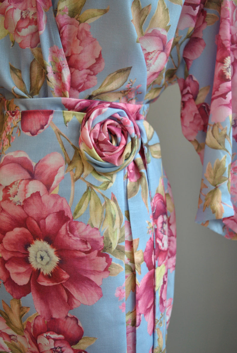 BLUE AND PINK FLOWERS LINEN SET