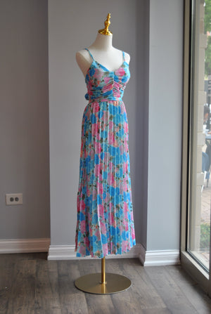 BLUE MULTI PLEATED SUMMER MAXI DRESS