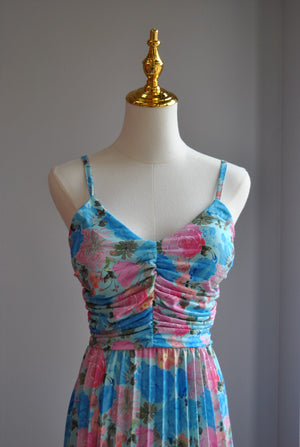 BLUE MULTI PLEATED SUMMER MAXI DRESS