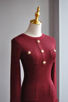 BURGUNDY SWEATER DRESS WITH GOLD BUTTONS