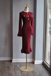 BURGUNDY SWEATER DRESS WITH GOLD BUTTONS
