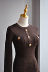CHOCOLATE BROWN SWEATER DRESS WITH GOLD BUTTONS