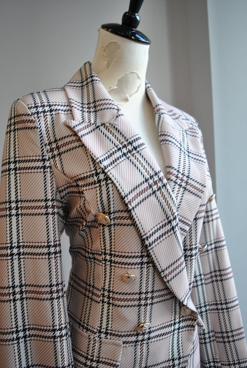 BEIGE PLAID BLAZER