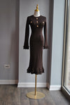 CHOCOLATE BROWN SWEATER DRESS WITH GOLD BUTTONS